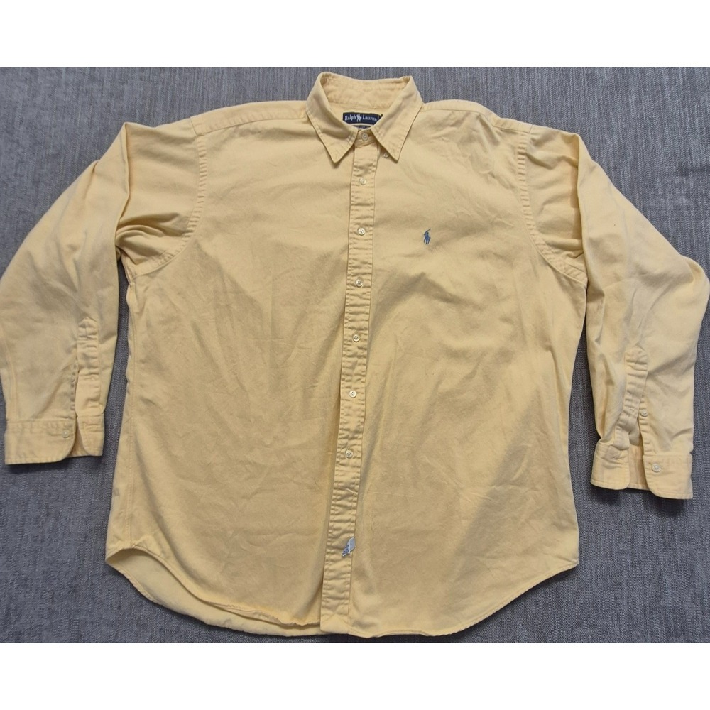 Ralph Lauren men's pale yellow button up long sleeve shirt XL 100% Cotton Preppy